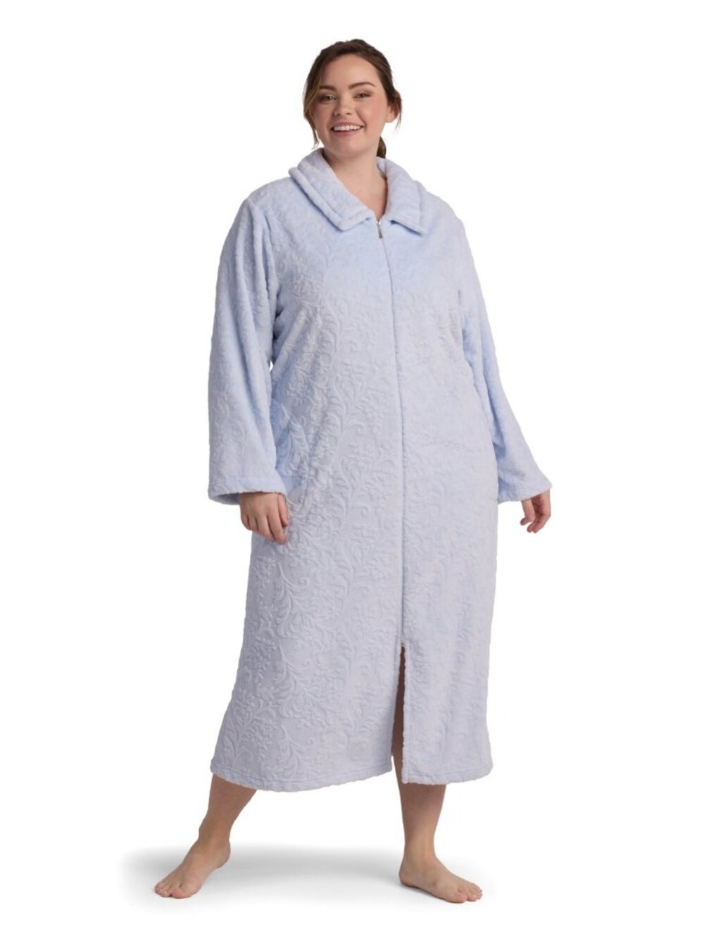 #2463 Miss Elaine Women's Long-Sleeve Solid Robe - Blue